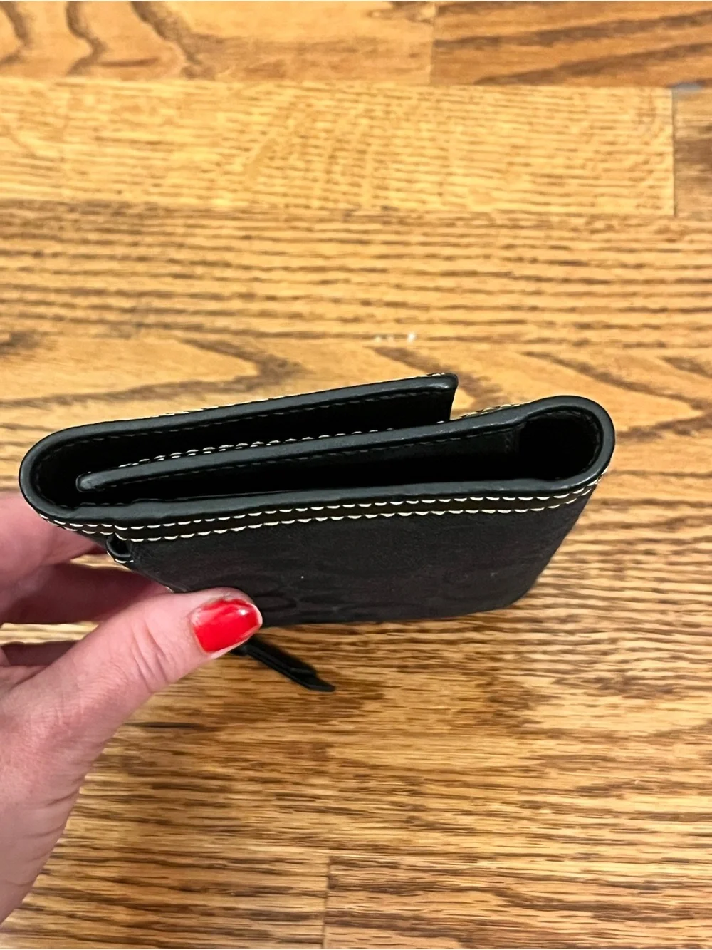 Coach Black Logo Continental Wallet with White Stitching